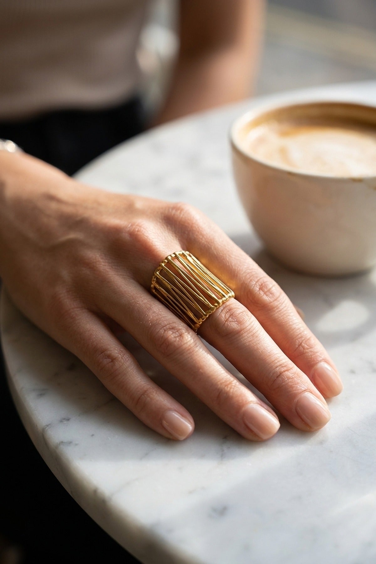 Gold Maureen Wide Openwork Cage Ring