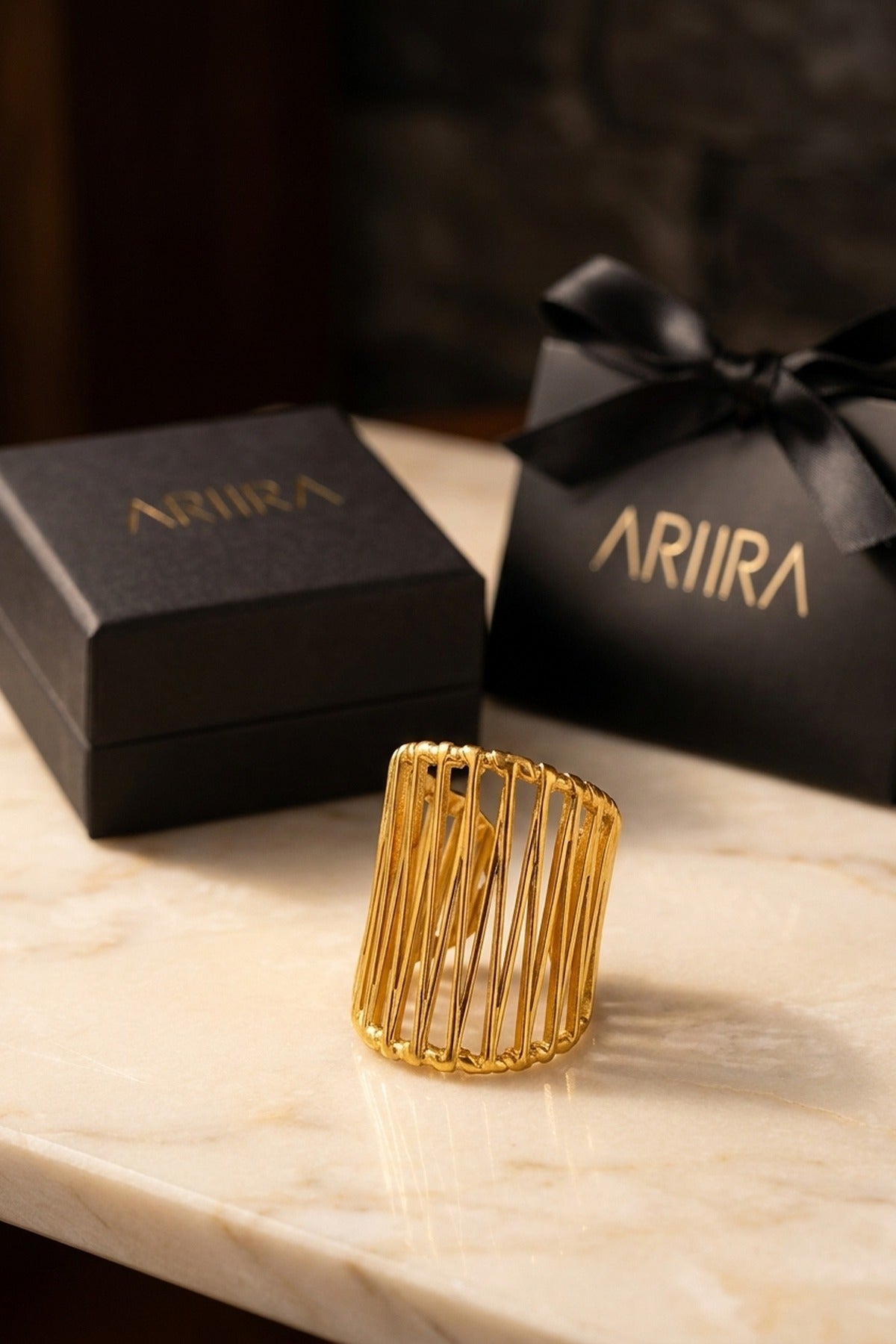 Gold Maureen Wide Openwork Cage Ring