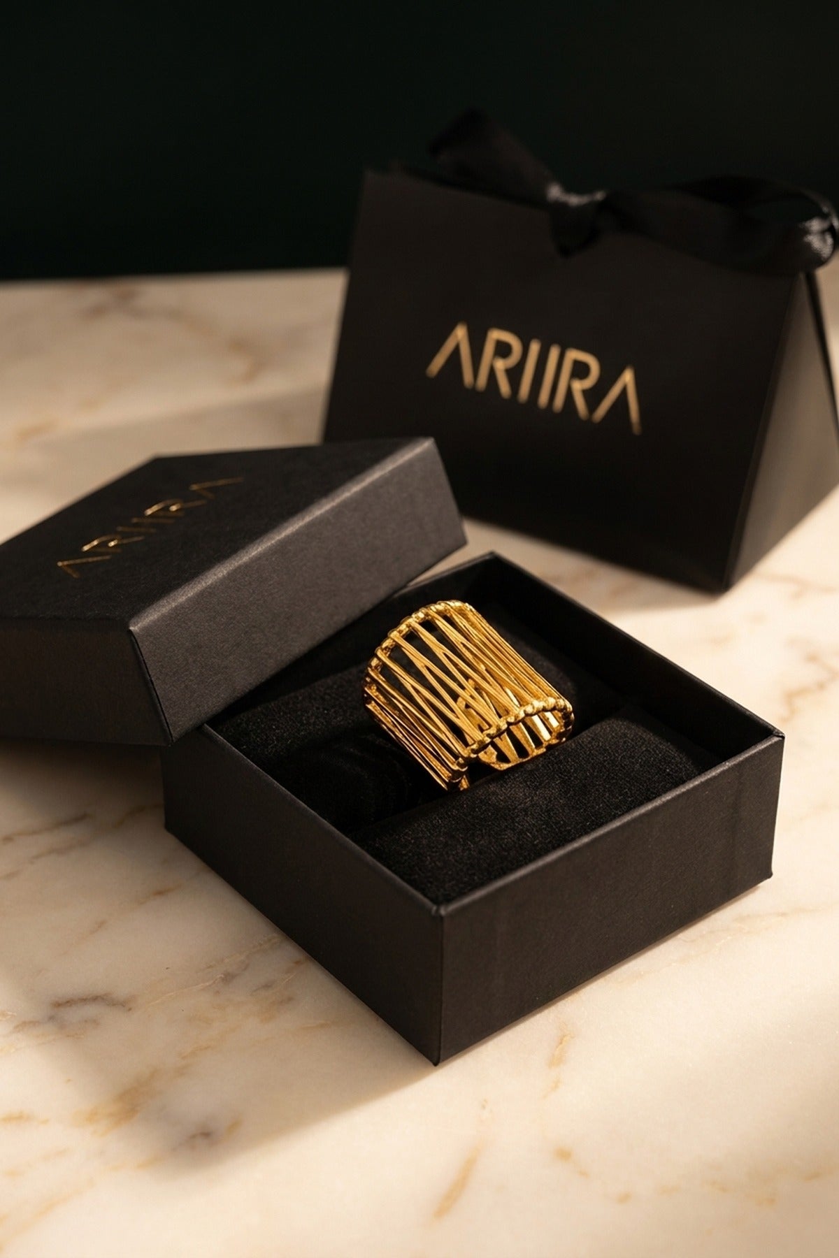 Gold Maureen Wide Openwork Cage Ring