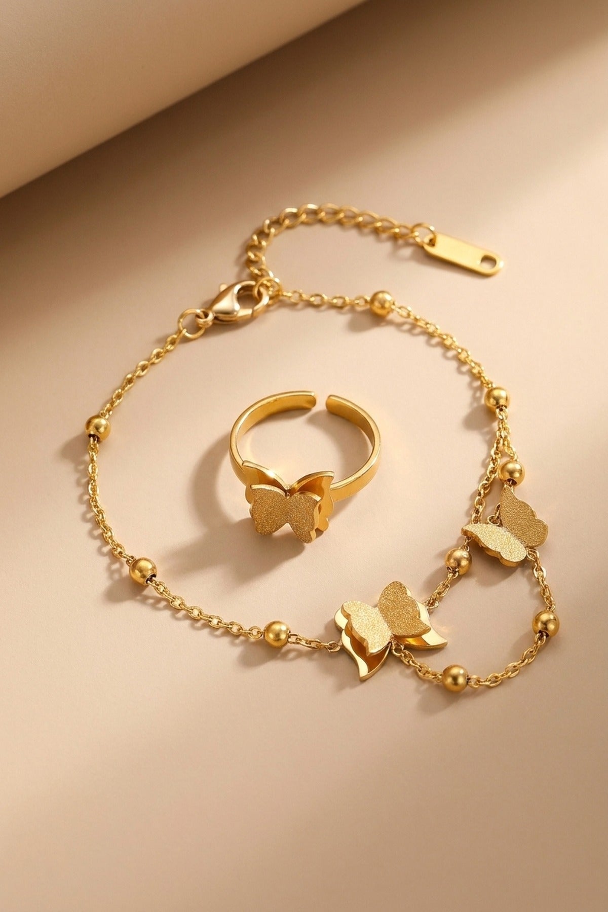 Gold Prudence Gold Tone Butterfly Hand Chain