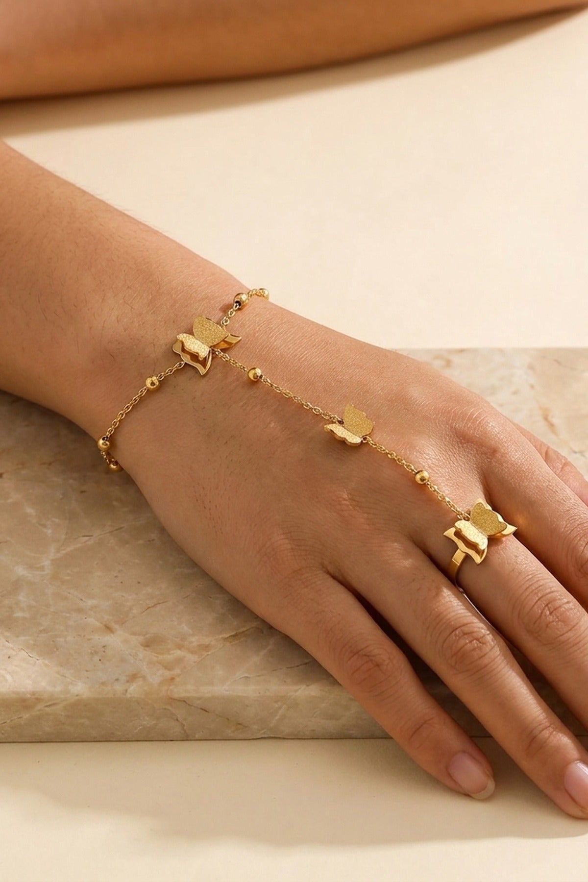 Gold Prudence Gold Tone Butterfly Hand Chain
