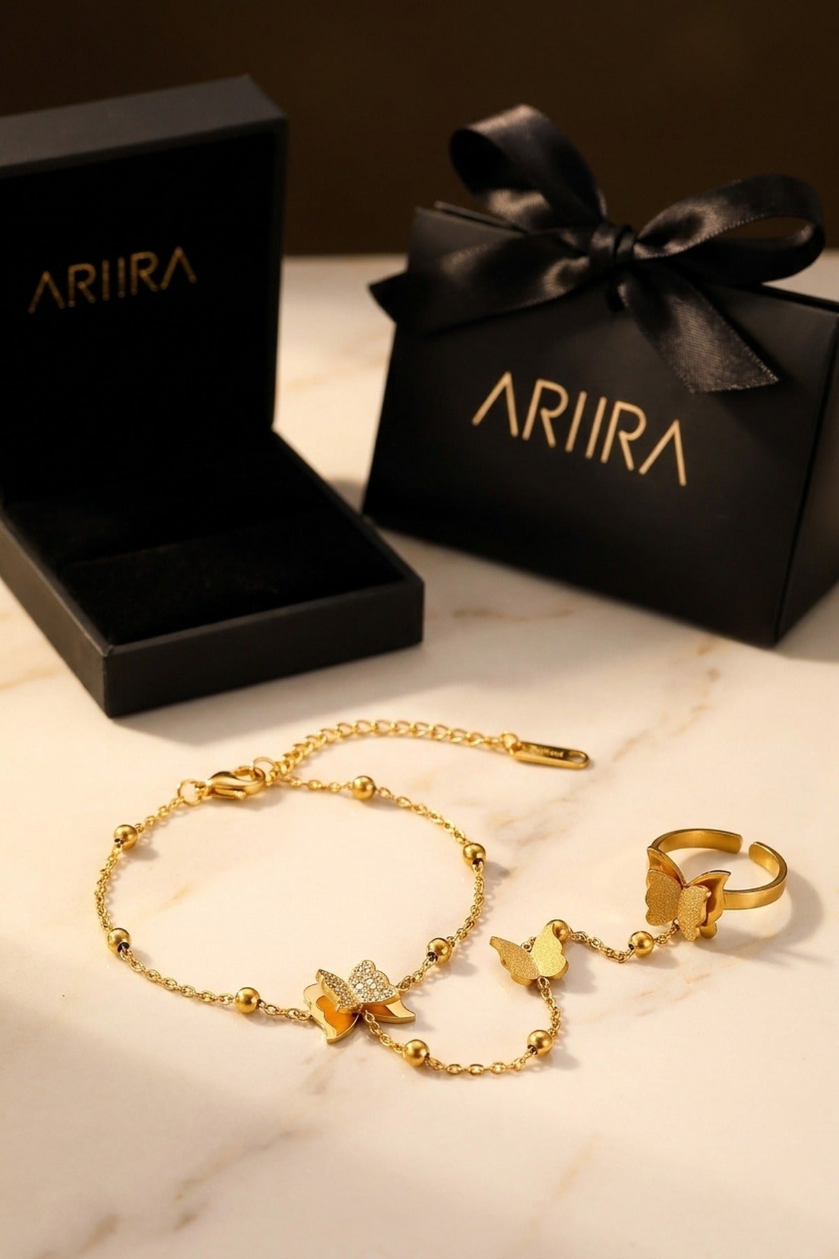 Gold Prudence Gold Tone Butterfly Hand Chain