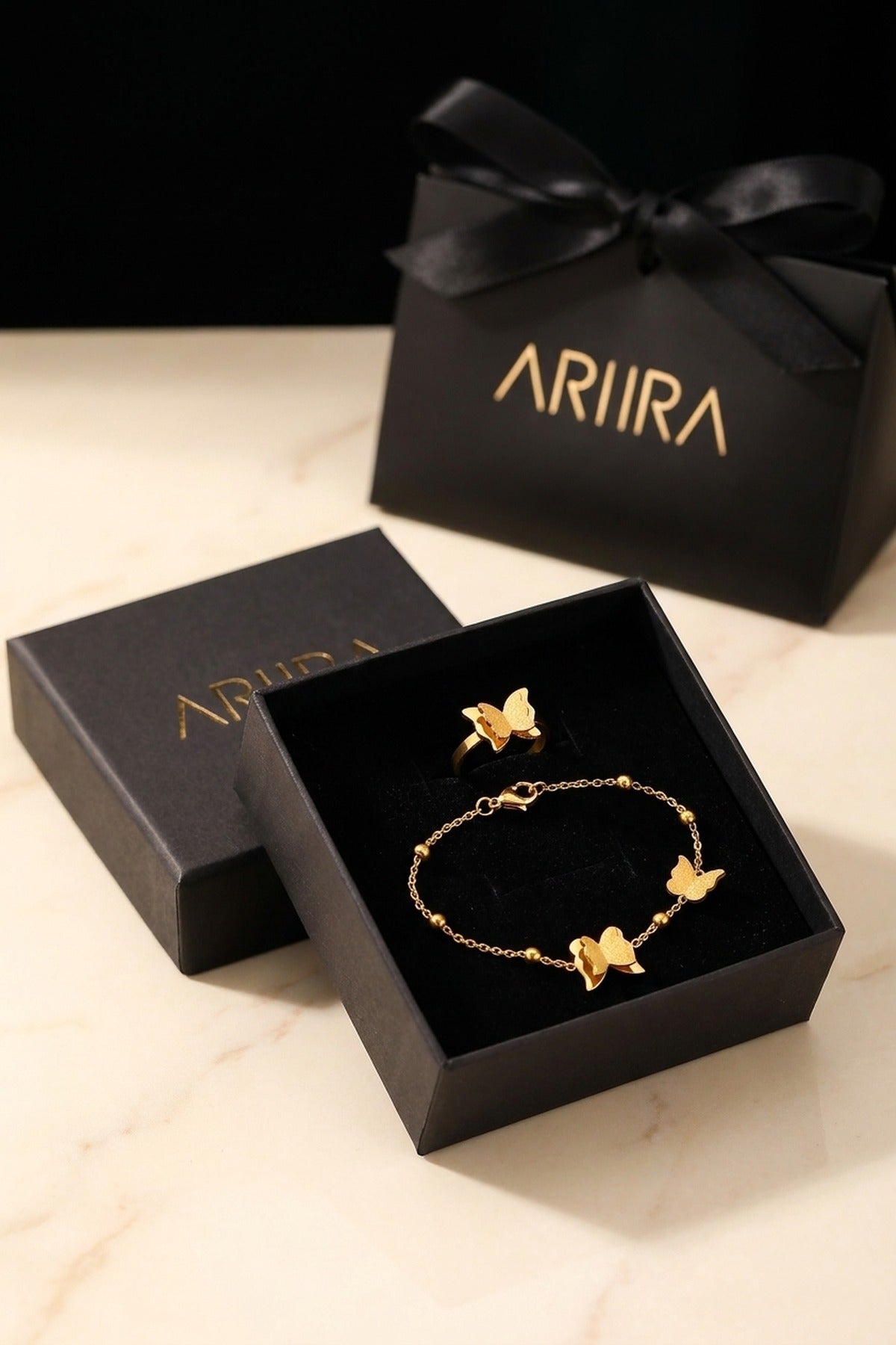 Gold Prudence Gold Tone Butterfly Hand Chain