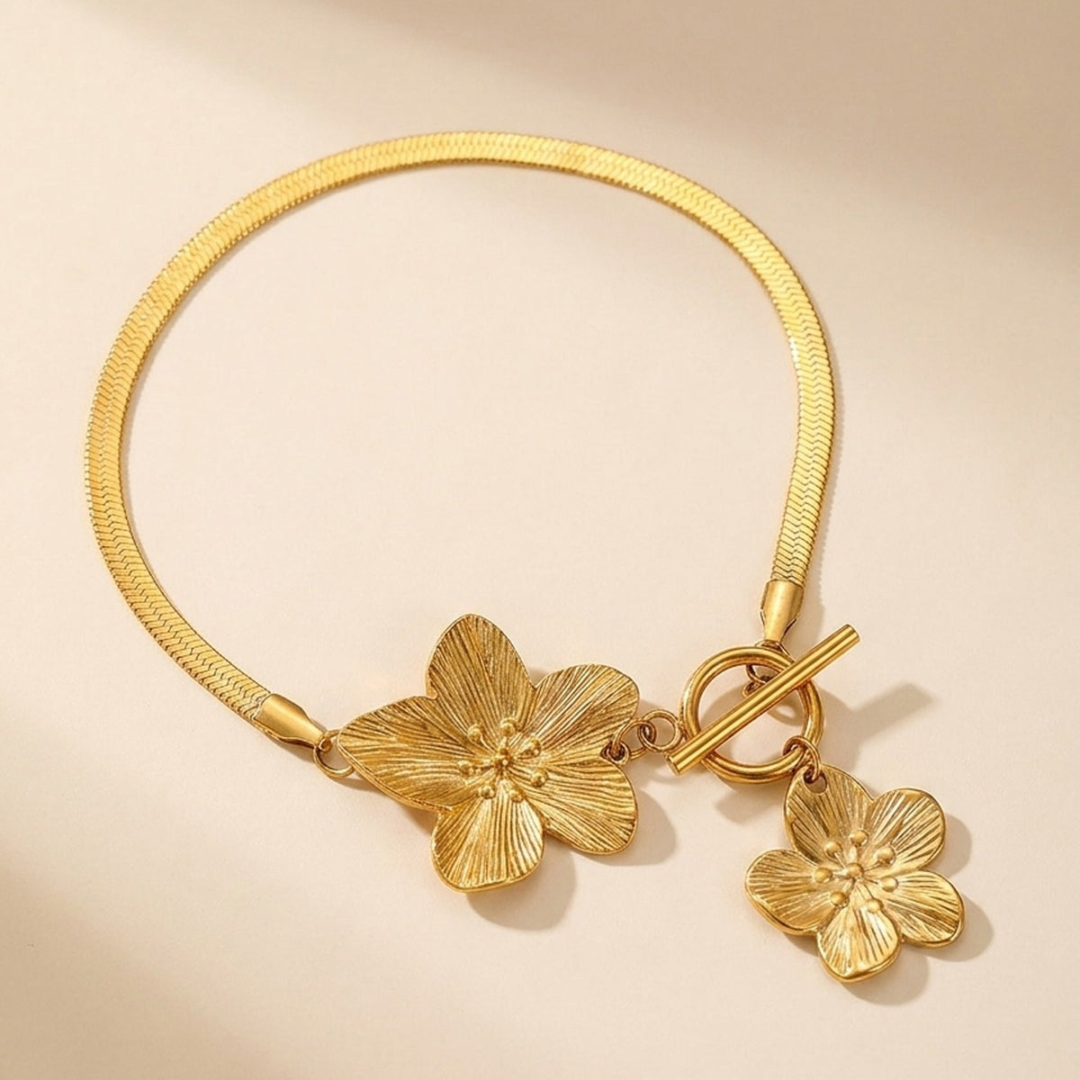 Gold Theodora Floral Charm Toggle Clasp Snake