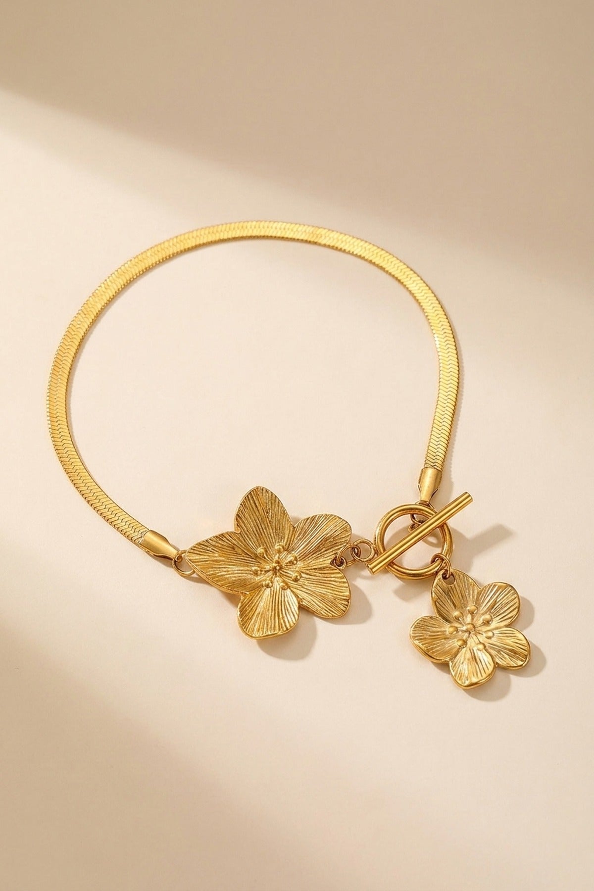 Gold Theodora Floral Charm Toggle Clasp Snake