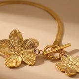 Gold Theodora Floral Charm Toggle Clasp Snake
