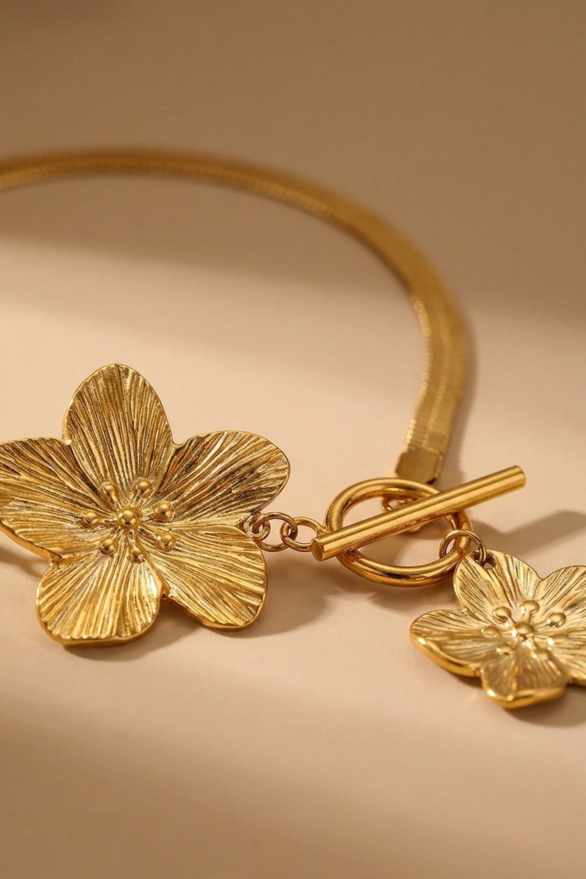 Gold Theodora Floral Charm Toggle Clasp Snake