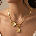 Gold Theodora Floral Charm Toggle Clasp Snake