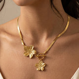 Gold Theodora Floral Charm Toggle Clasp Snake