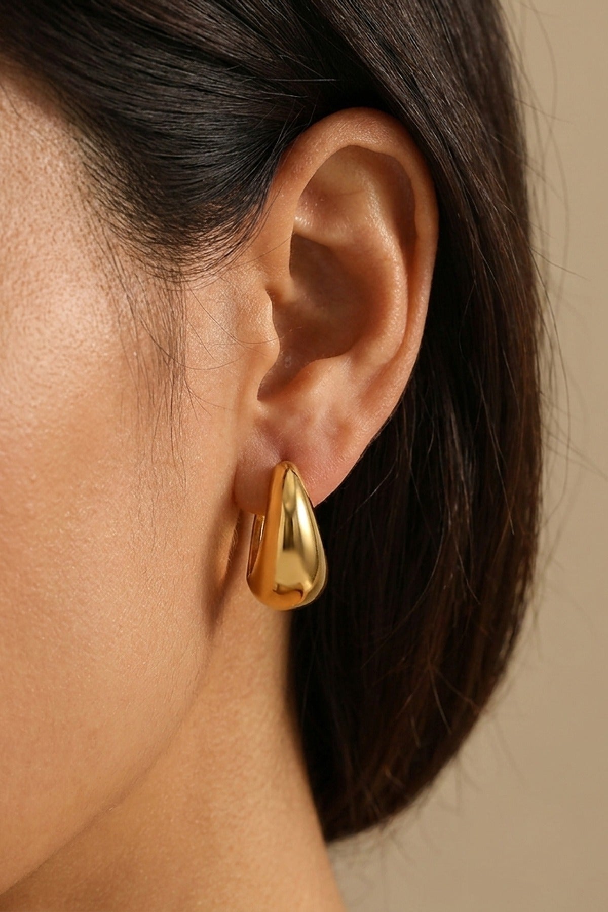 Gold Yvonne Gold Tone Teardrop Huggie Hoop