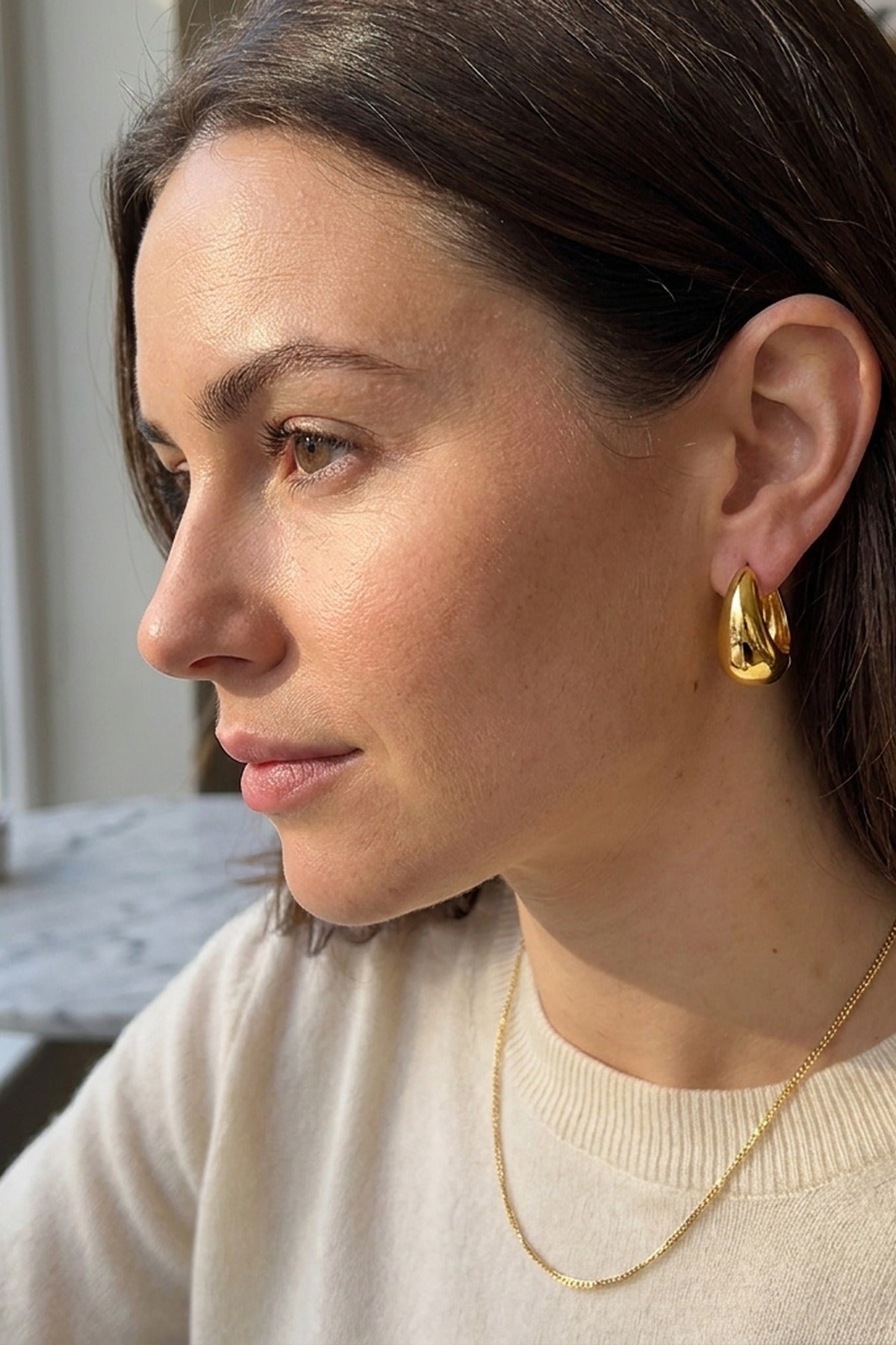 Gold Yvonne Gold Tone Teardrop Huggie Hoop