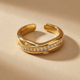 Gold-Tone Fenella Wavy Band Crystal Embellished Ring