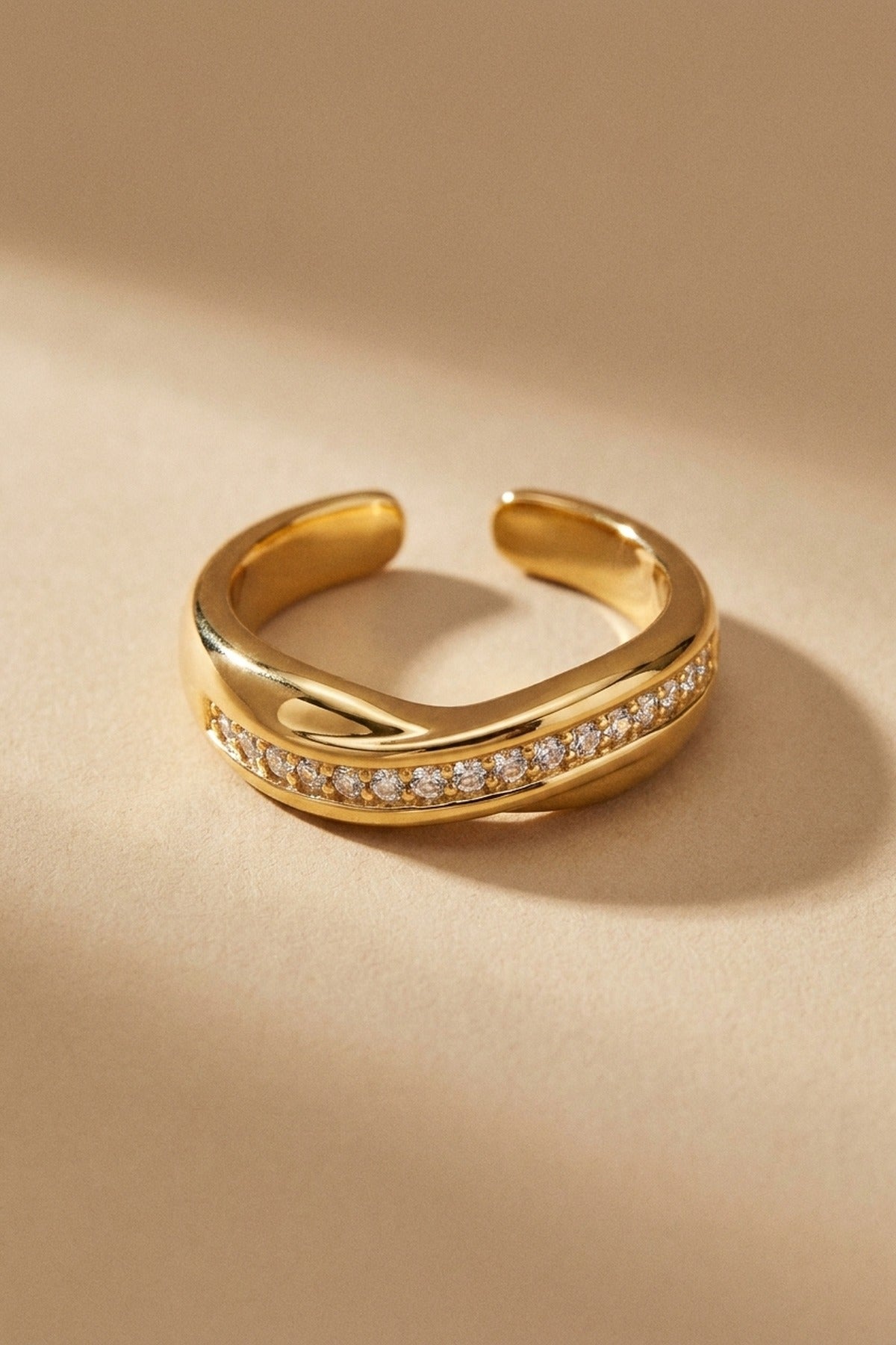 Gold-Tone Fenella Wavy Band Crystal Embellished Ring