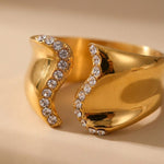 Gold-Tone Fenella Wavy Band Crystal Embellished Ring