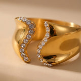 Gold-Tone Fenella Wavy Band Crystal Embellished Ring