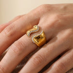 Gold-Tone Fenella Wavy Band Crystal Embellished Ring