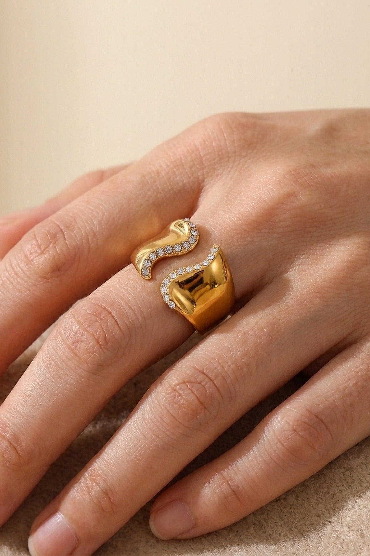 Gold-Tone Fenella Wavy Band Crystal Embellished Ring