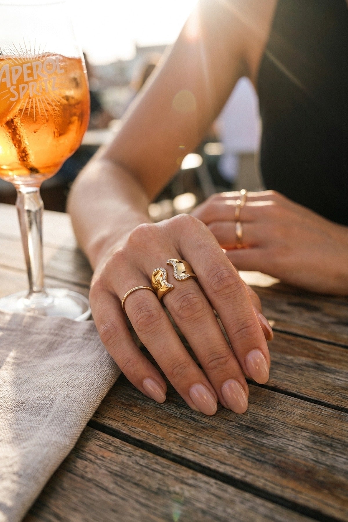 Gold-Tone Fenella Wavy Band Crystal Embellished Ring