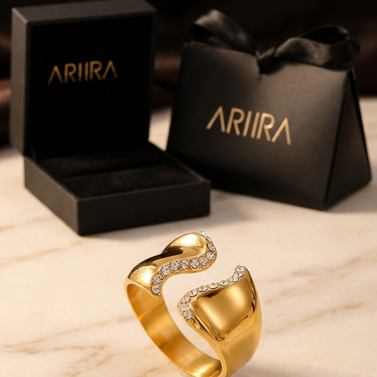 Gold-Tone Fenella Wavy Band Crystal Embellished Ring