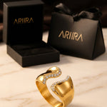 Gold-Tone Fenella Wavy Band Crystal Embellished Ring