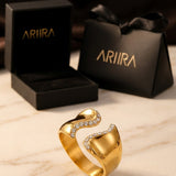 Gold-Tone Fenella Wavy Band Crystal Embellished Ring