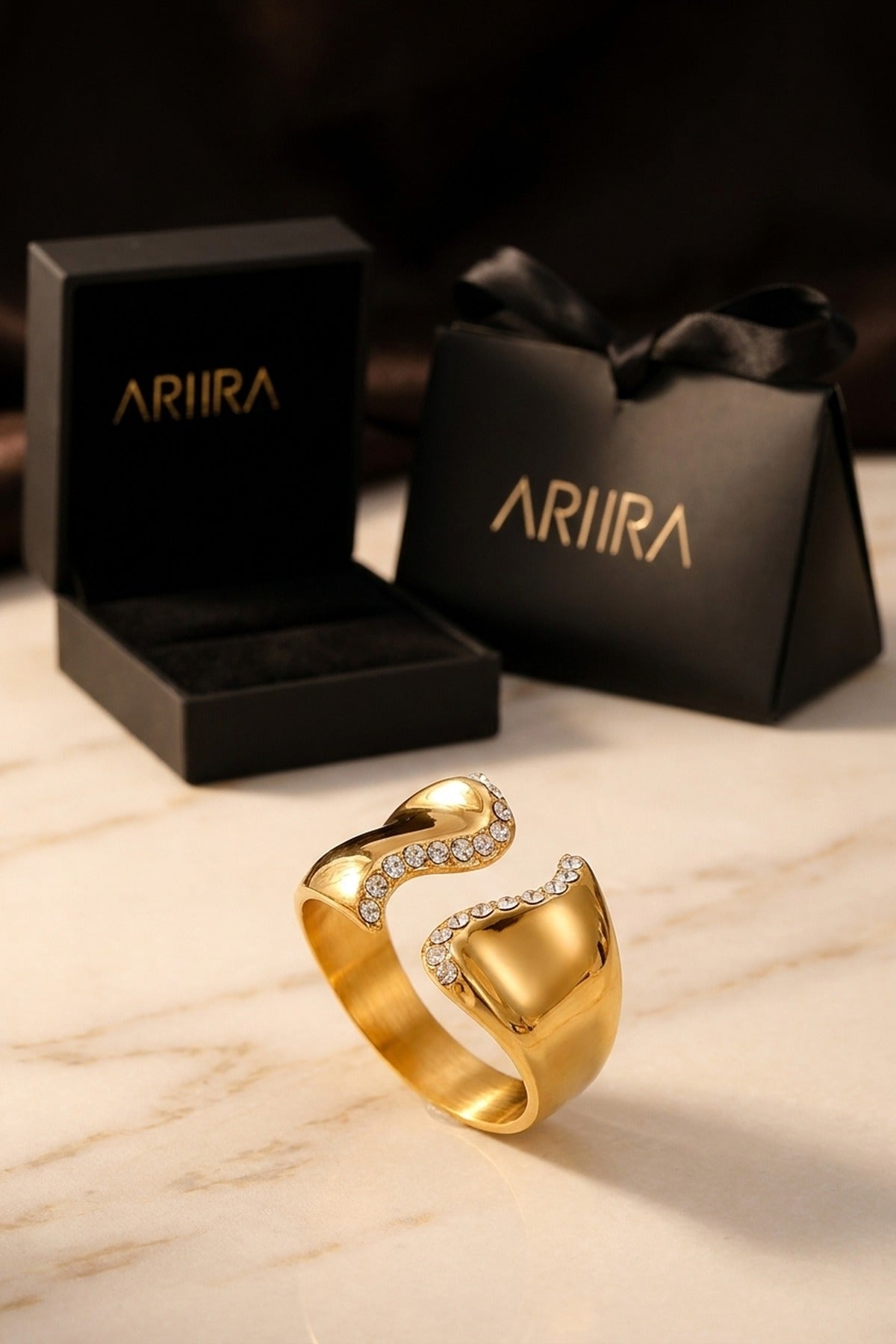 Gold-Tone Fenella Wavy Band Crystal Embellished Ring
