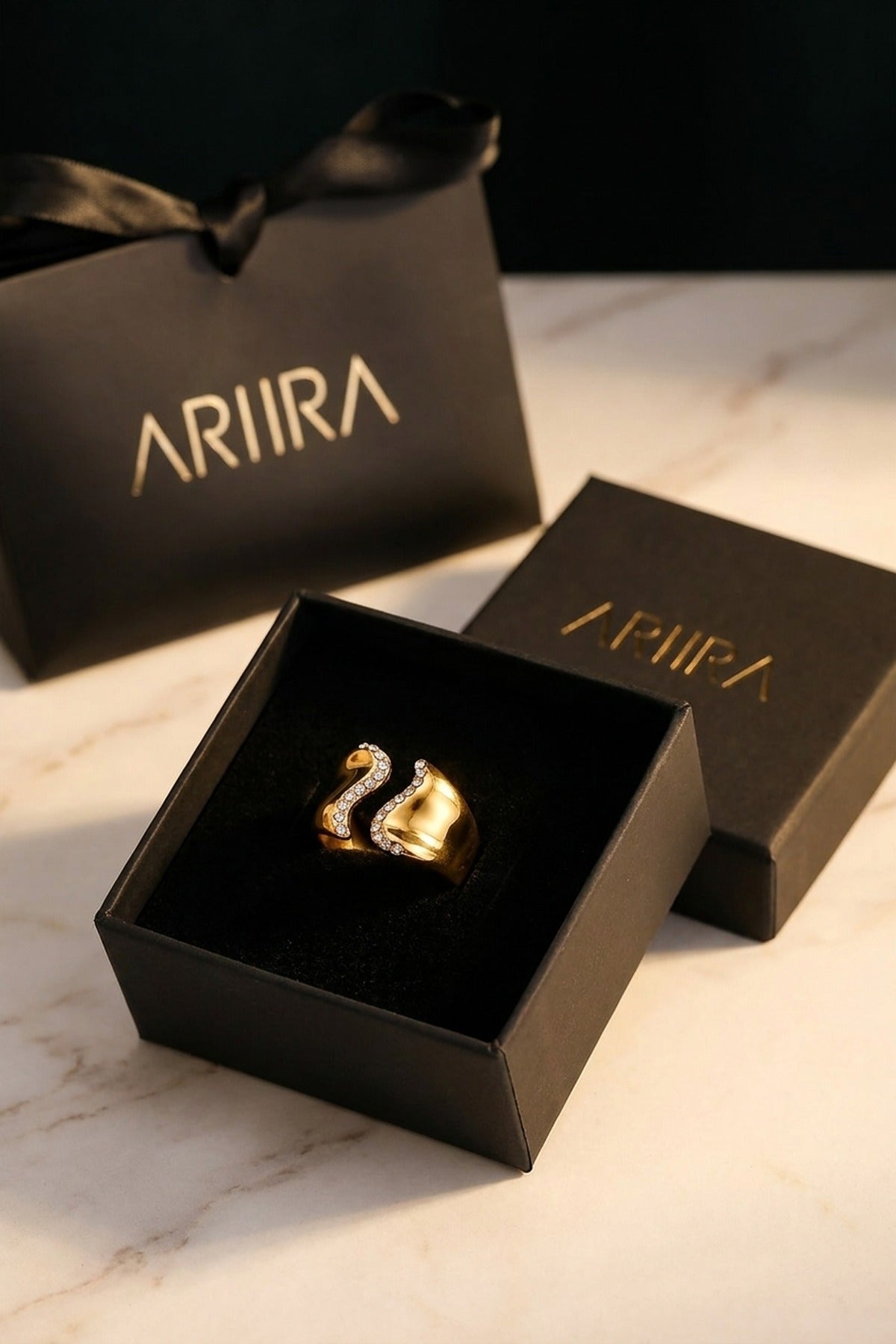 Gold-Tone Fenella Wavy Band Crystal Embellished Ring