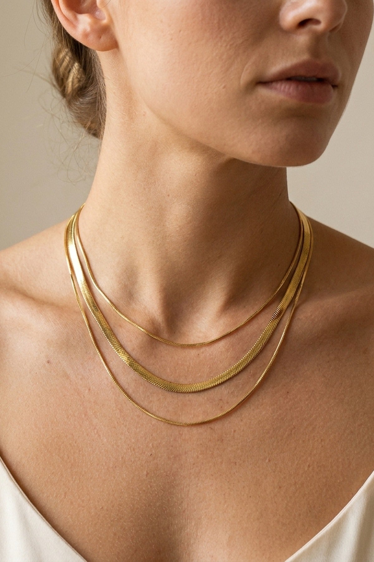 Gold Cherry Triple Layered Flat Snake Chain