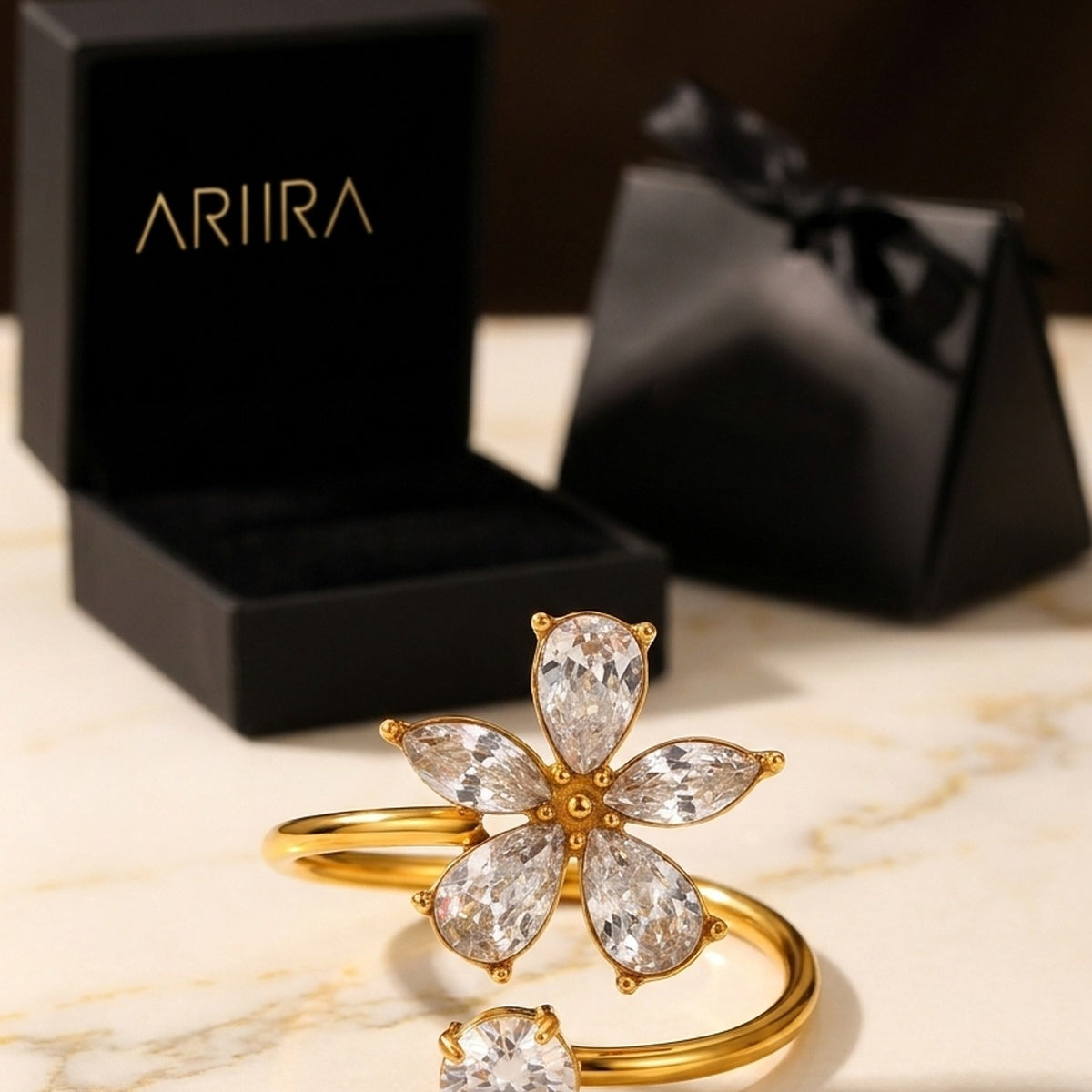 Gold Finlay Gold Tone Crystal Flower Open