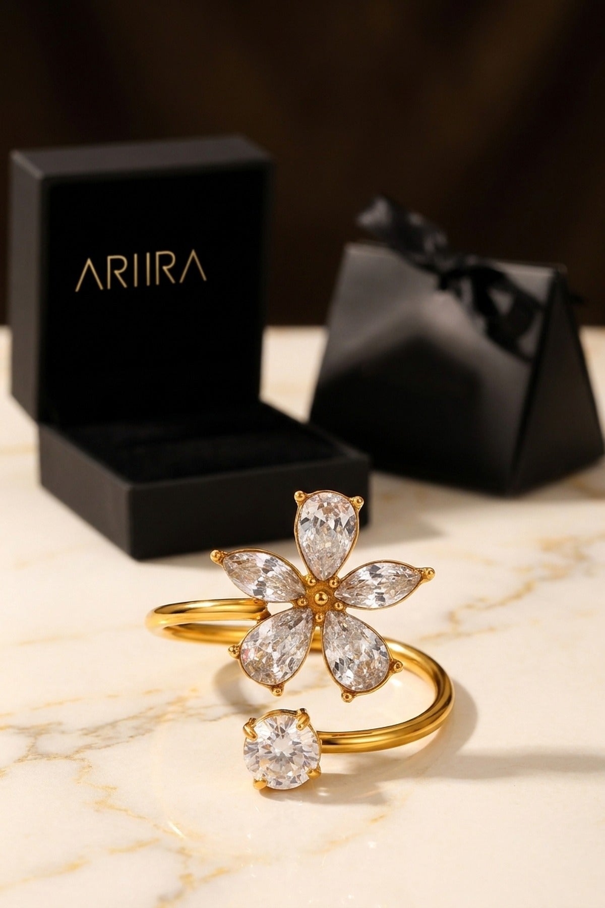 Gold Finlay Gold Tone Crystal Flower Open