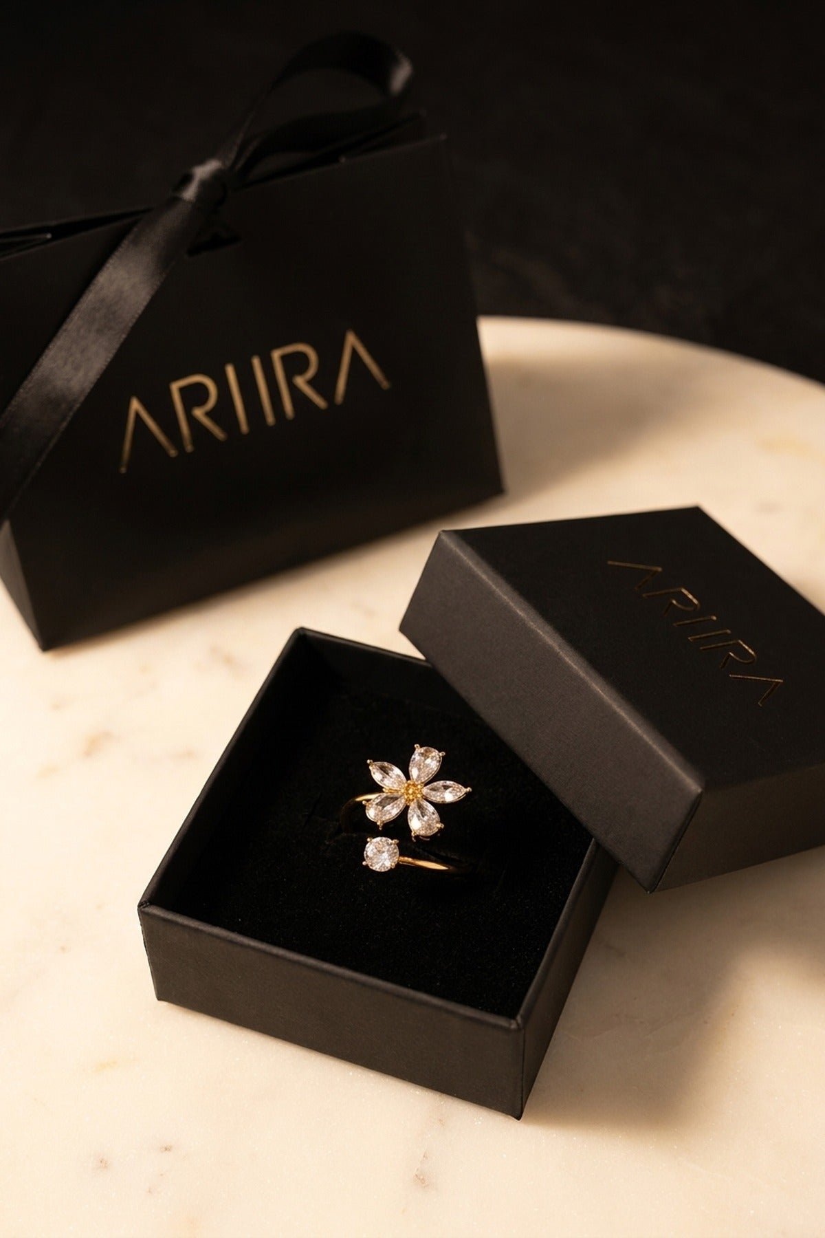 Gold Finlay Gold Tone Crystal Flower Open