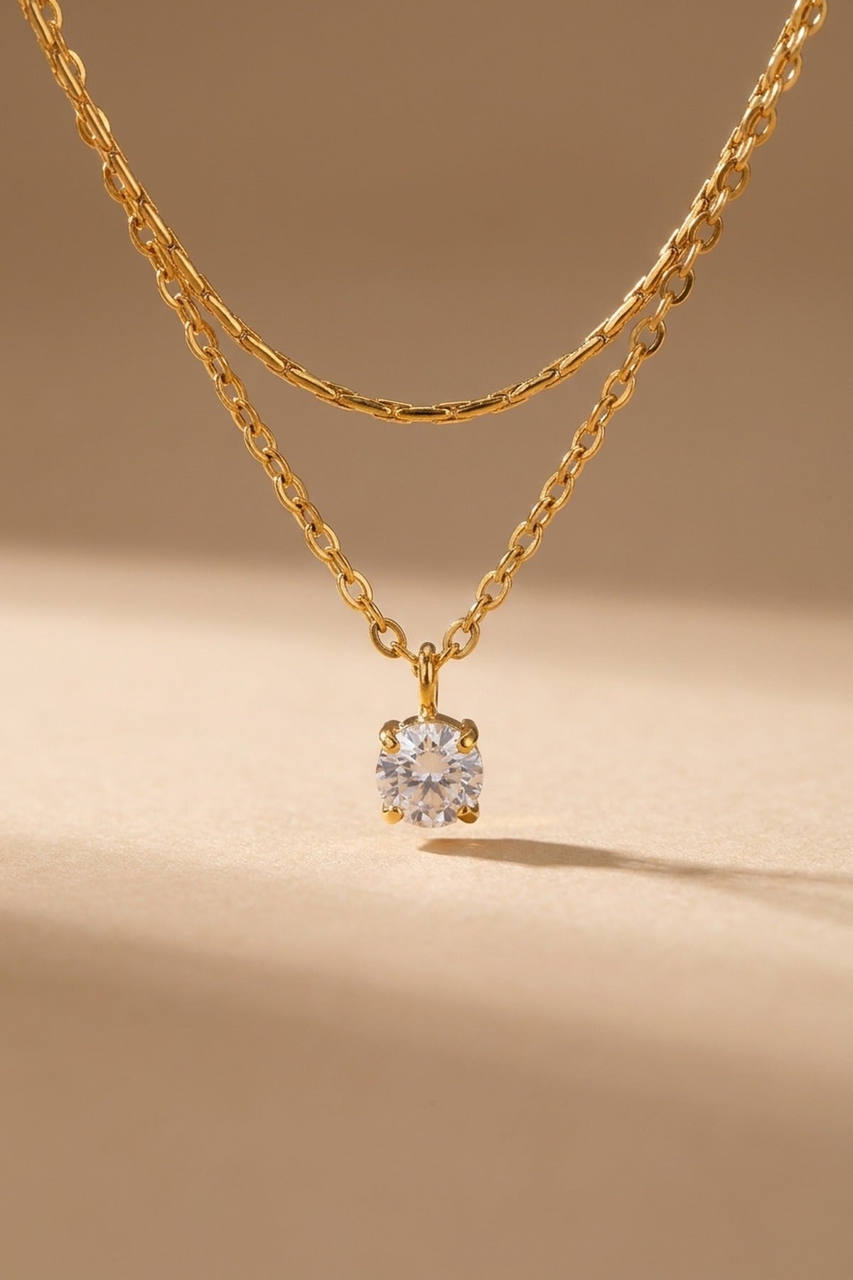 Gold Hara Layered Gold Tone Solitaire Pendant
