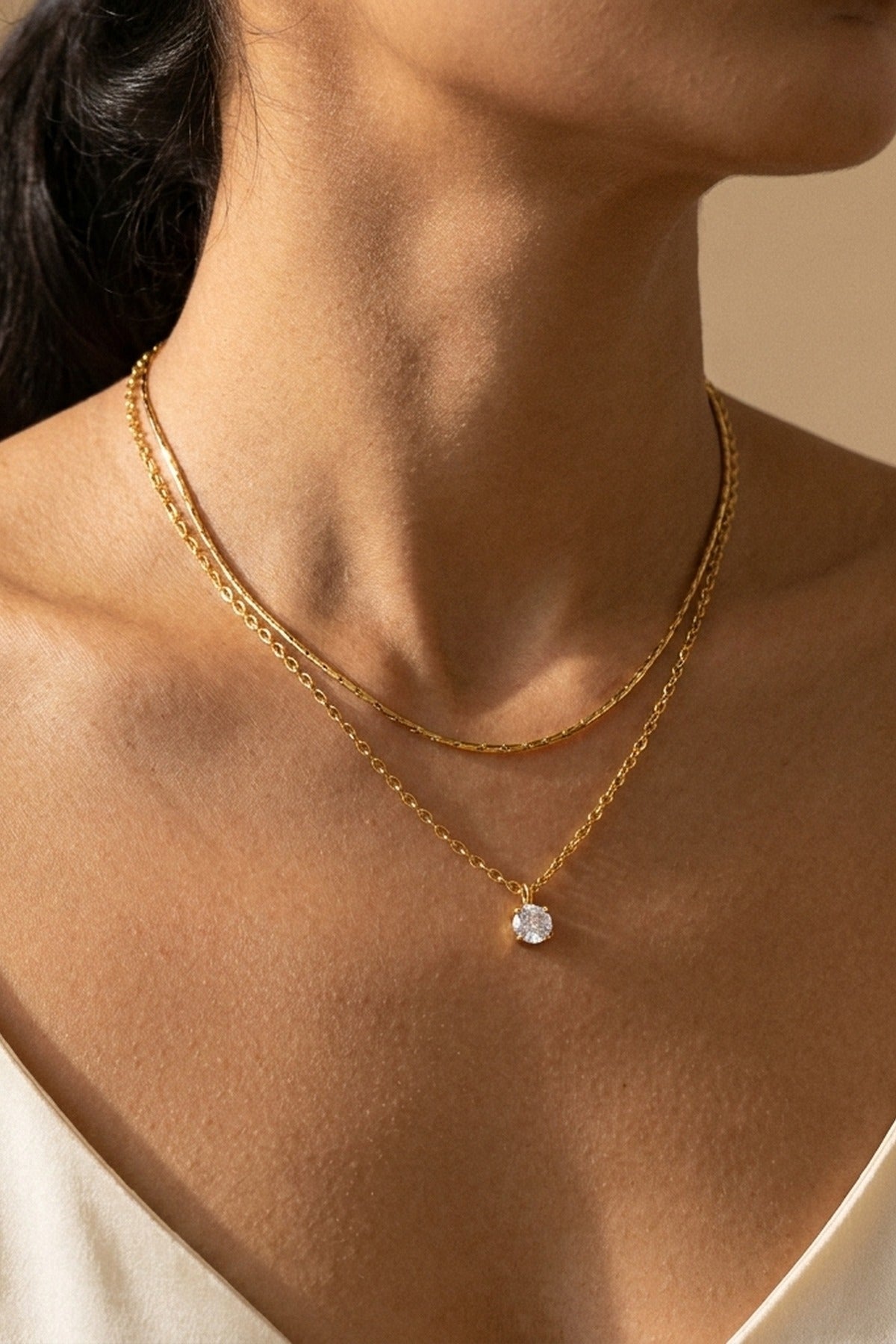 Gold Hara Layered Gold Tone Solitaire Pendant
