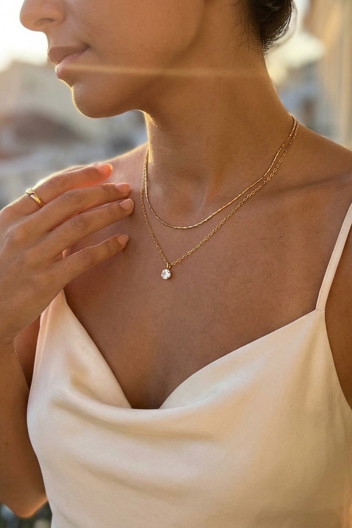 Gold Hara Layered Gold Tone Solitaire Pendant