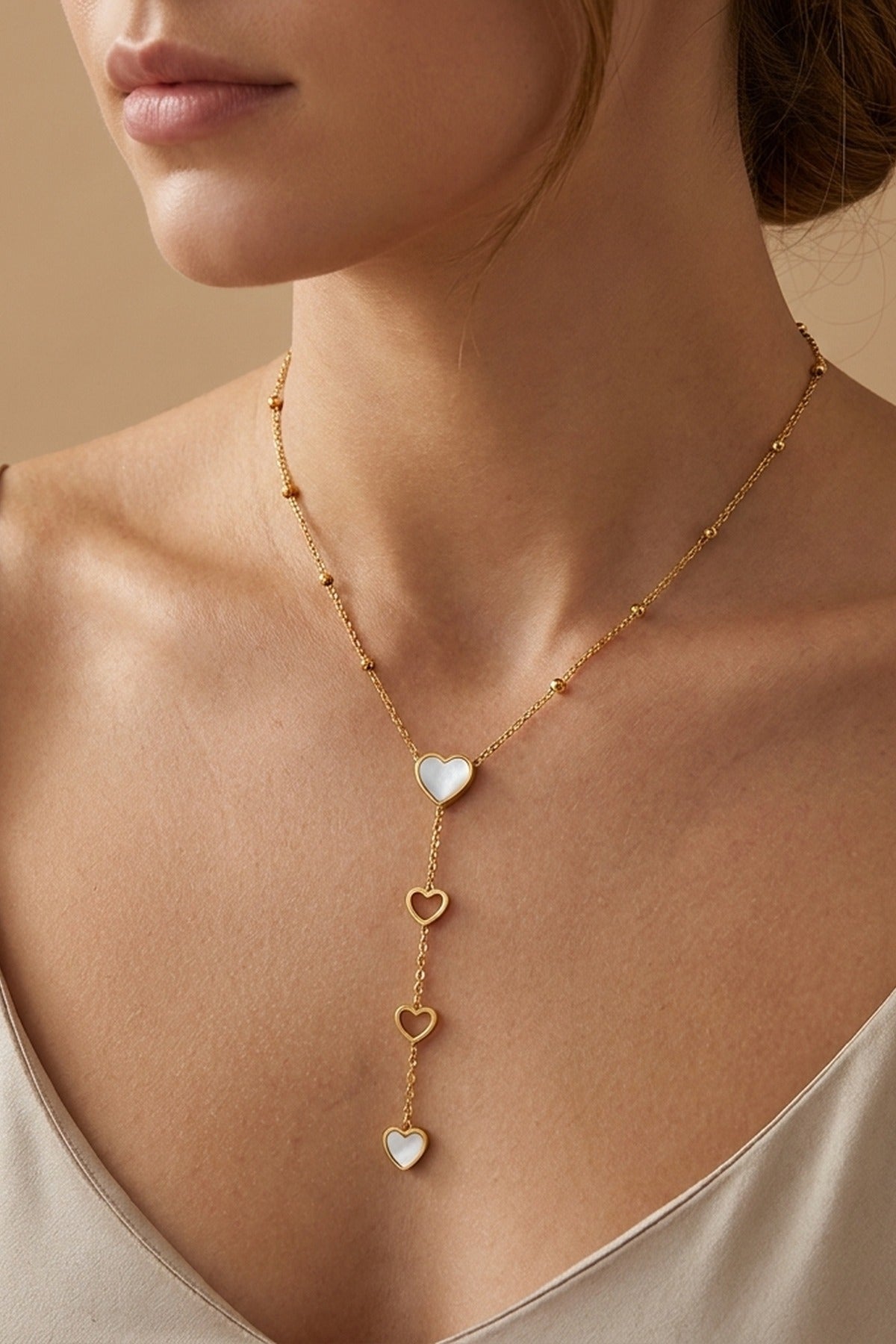 gold Indra Gold Tone Cascading Hearts Lariat