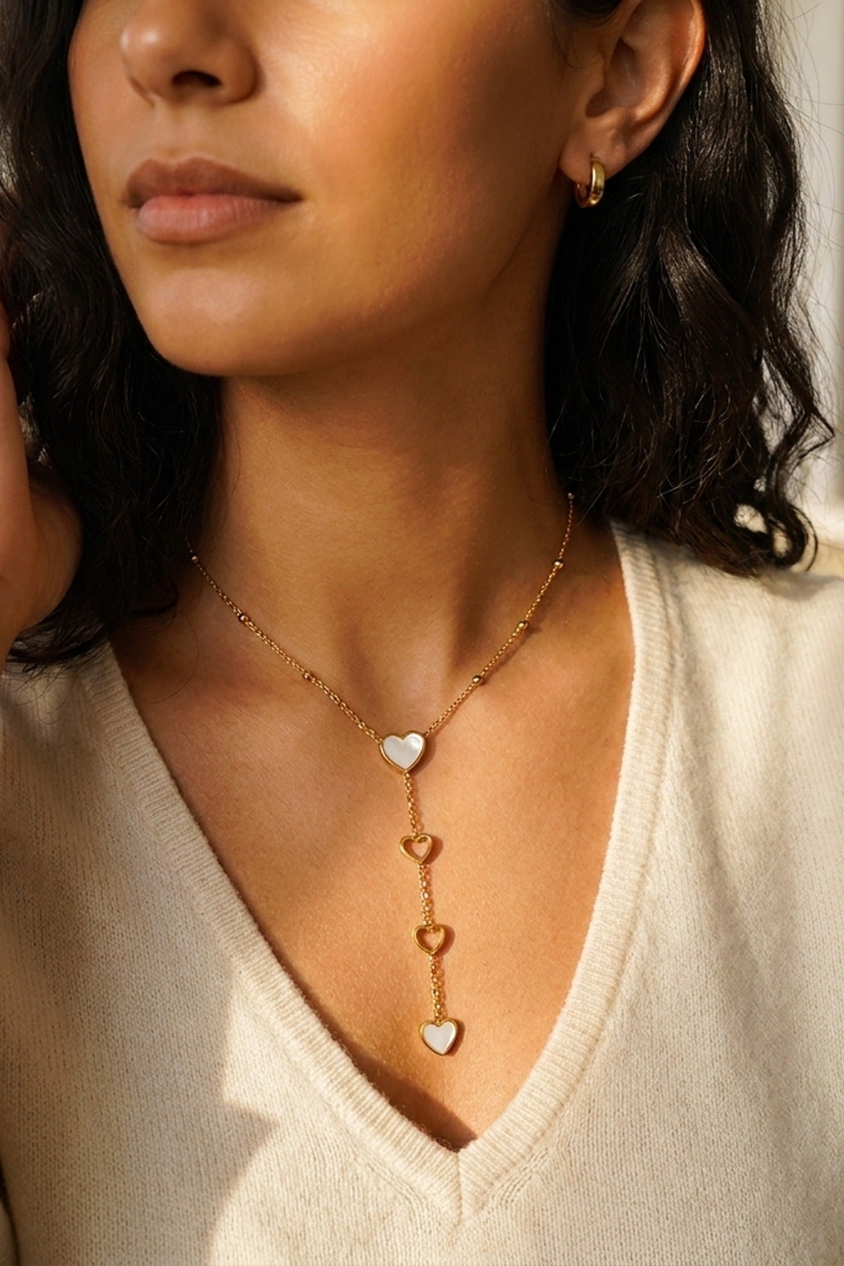 gold Indra Gold Tone Cascading Hearts Lariat
