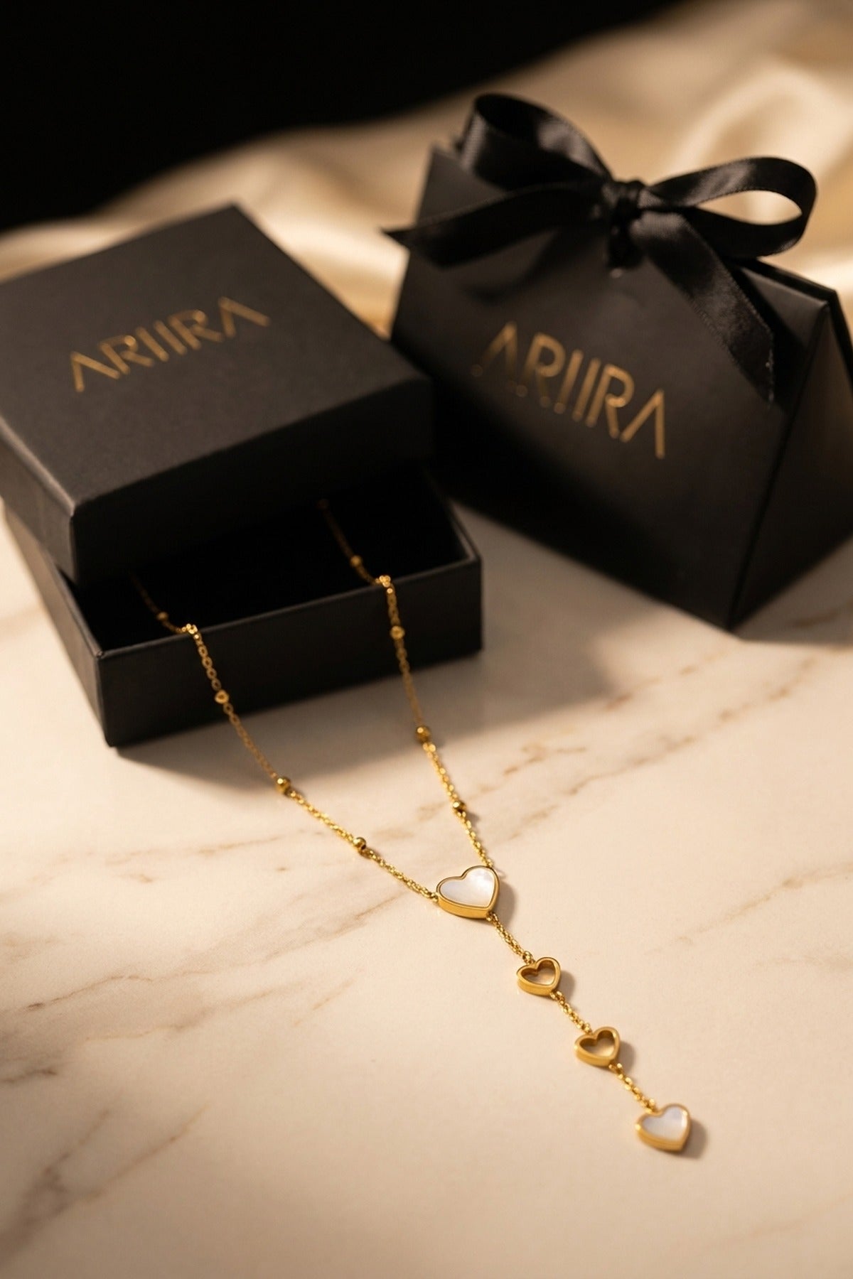gold Indra Gold Tone Cascading Hearts Lariat