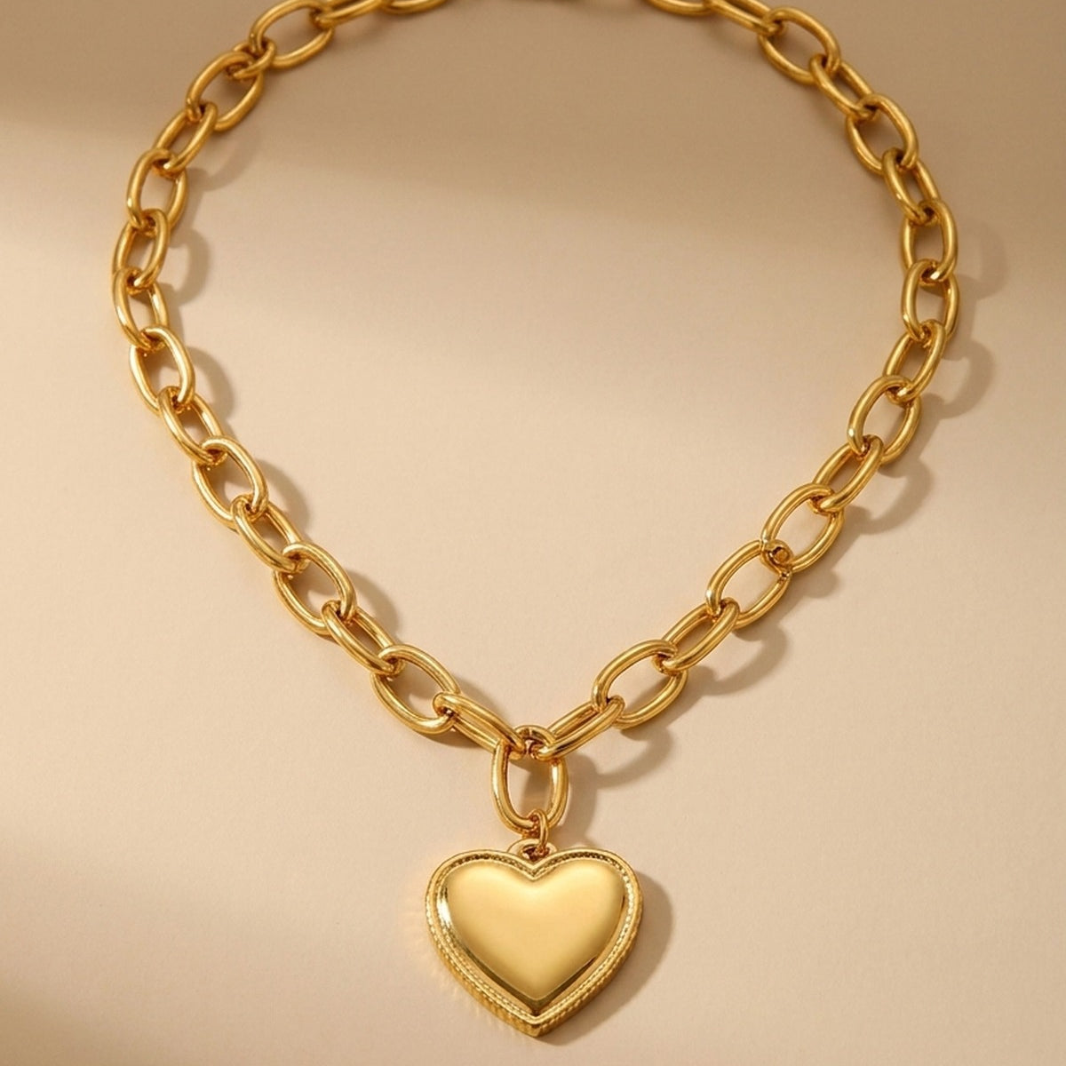 Gold Jaya Chunky Link Heart Pendant Necklace