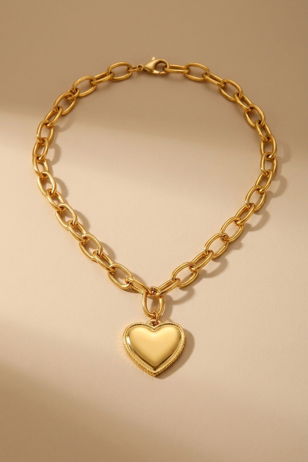 Gold Jaya Chunky Link Heart Pendant Necklace