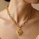 Gold Jaya Chunky Link Heart Pendant Necklace