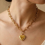Gold Jaya Chunky Link Heart Pendant Necklace