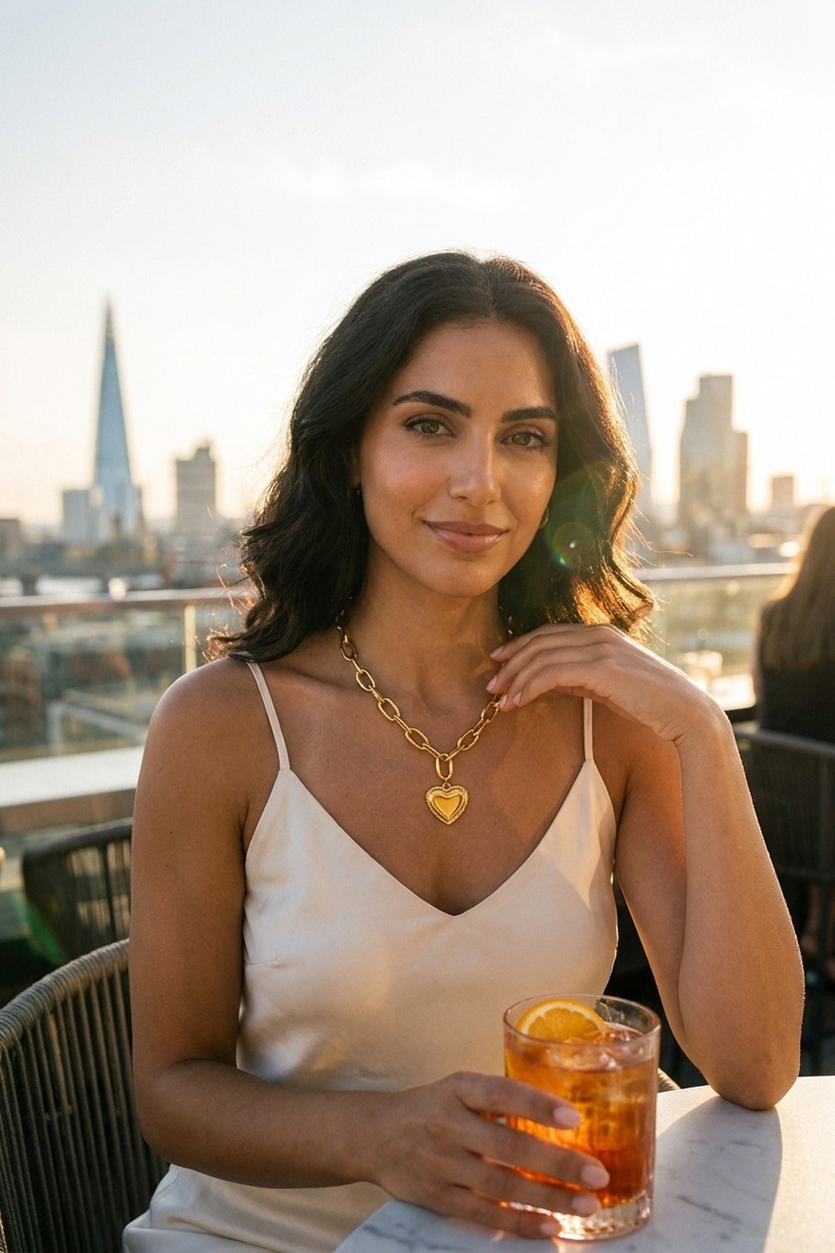 Gold Jaya Chunky Link Heart Pendant Necklace