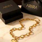 Gold Jaya Chunky Link Heart Pendant Necklace