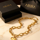 Gold Jaya Chunky Link Heart Pendant Necklace