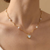 Gold Magnolia Wavy Chain Pearl
