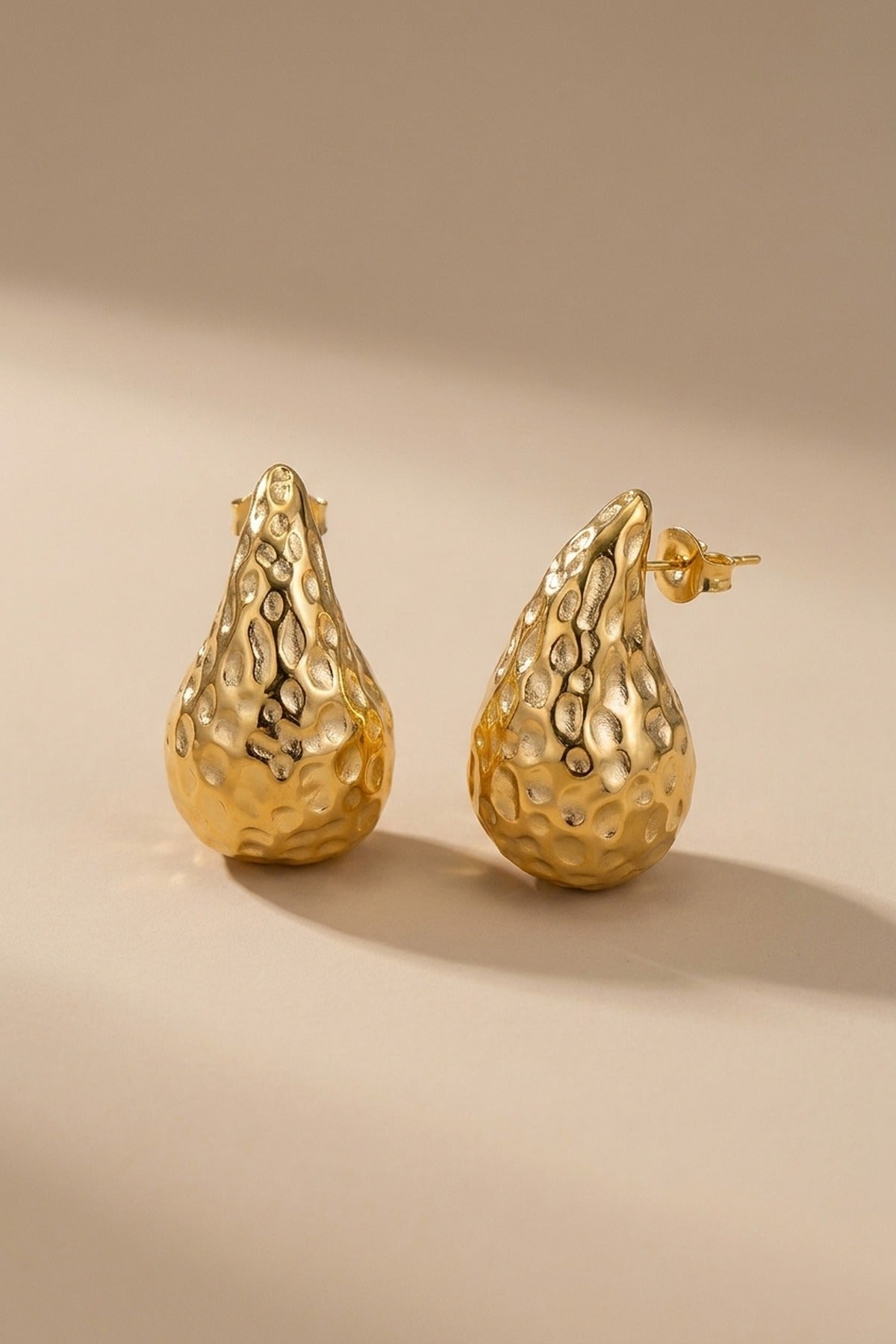 Gold Marigold Hammered Gold Tone Teardrop Studs
