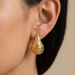 Gold Marigold Hammered Gold Tone Teardrop Studs