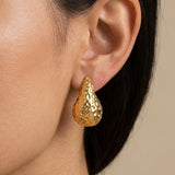 Gold Marigold Hammered Gold Tone Teardrop Studs
