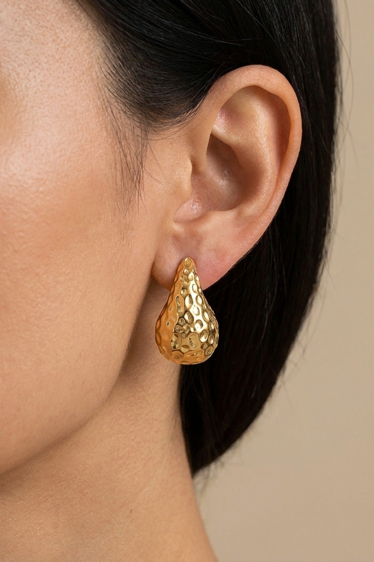 Gold Marigold Hammered Gold Tone Teardrop Studs
