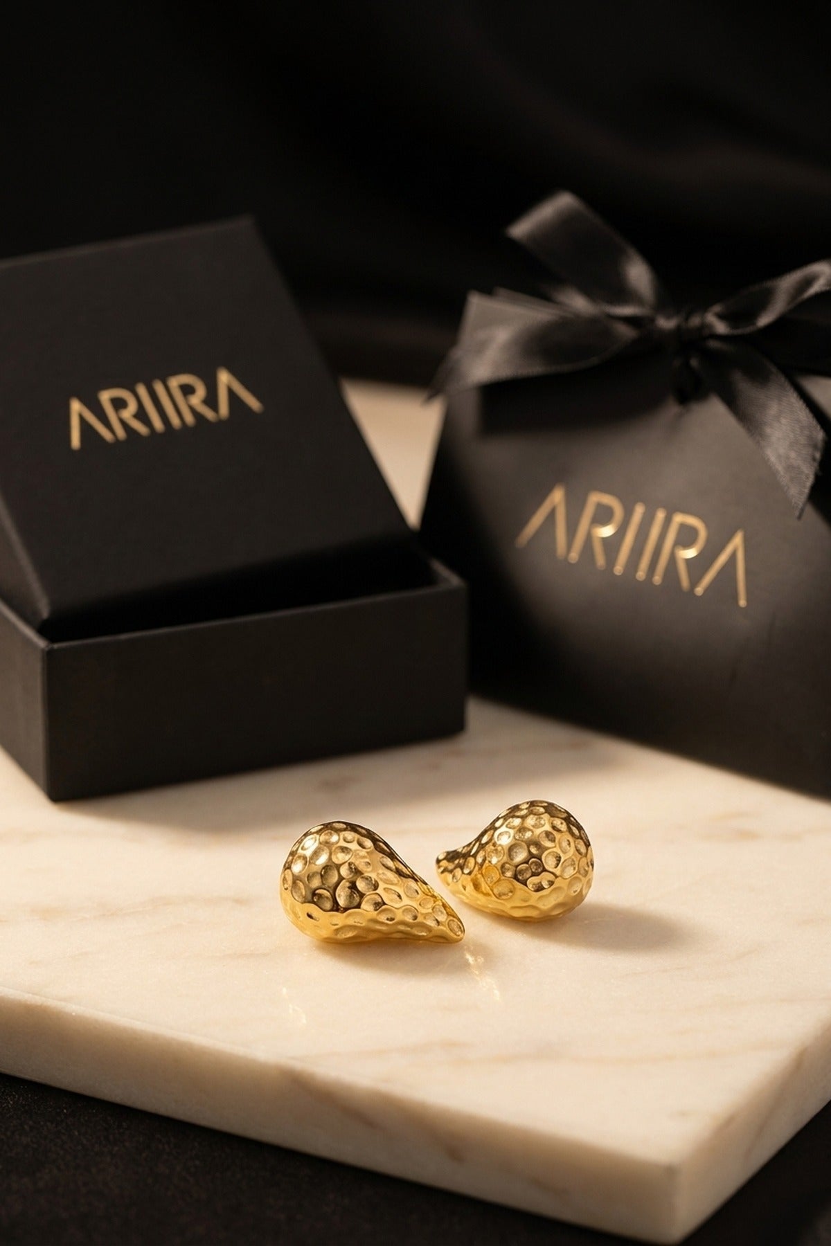 Gold Marigold Hammered Gold Tone Teardrop Studs